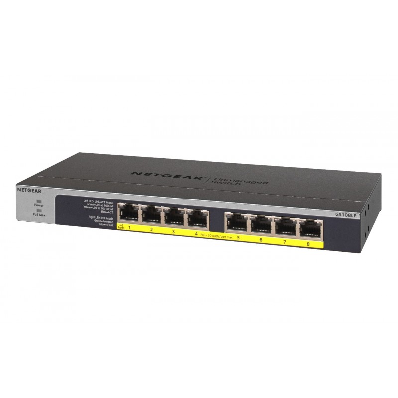 NETGEAR GS108LP Non-géré Gigabit Ethernet (10 100 1000) Connexion Ethernet, supportant l'alimentation via ce port (PoE) 1U