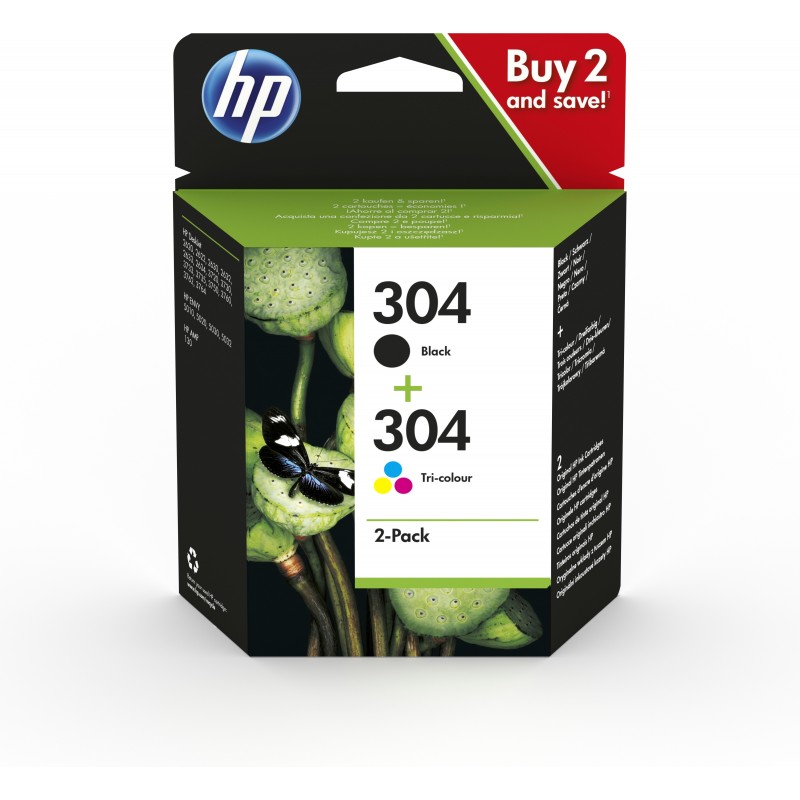 HP 304 2er-Pack Schwarz Cyan Magenta Gelb Original Tintenpatronen