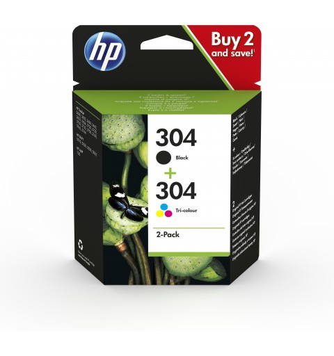 HP 304 2er-Pack Schwarz Cyan Magenta Gelb Original Tintenpatronen