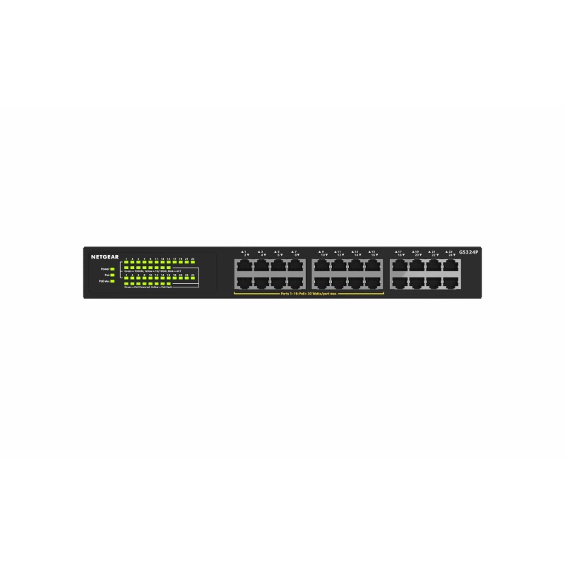 NETGEAR GS324P Unmanaged Gigabit Ethernet (10 100 1000) Power over Ethernet (PoE) 1U Schwarz
