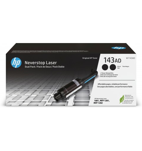 HP Kit de recharge de toner noir Neverstop authentique 143AD (double pack)