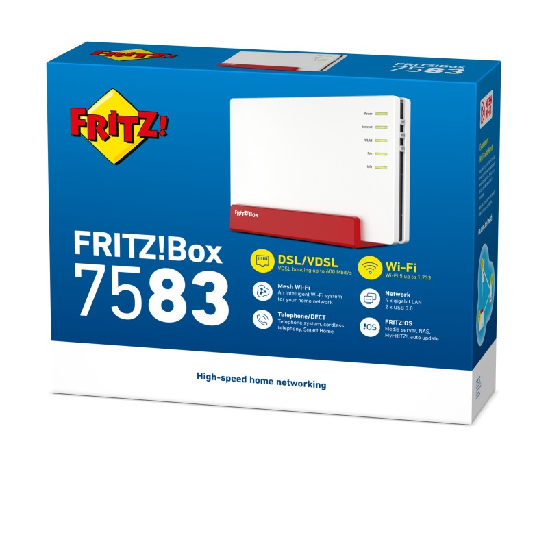 FRITZ!Box FRITZ! BOX 7583 VDSL router inalámbrico Gigabit Ethernet Doble banda (2,4 GHz 5 GHz) Rojo, Blanco