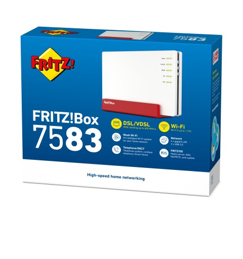 FRITZ!Box FRITZ! BOX 7583 VDSL router inalámbrico Gigabit Ethernet Doble banda (2,4 GHz 5 GHz) Rojo, Blanco