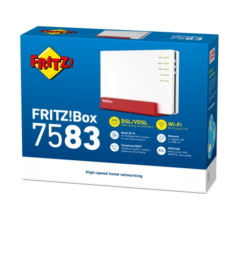 FRITZ!Box FRITZ! BOX 7583 VDSL router wireless Gigabit Ethernet Dual-band (2.4 GHz 5 GHz) Rosso, Bianco