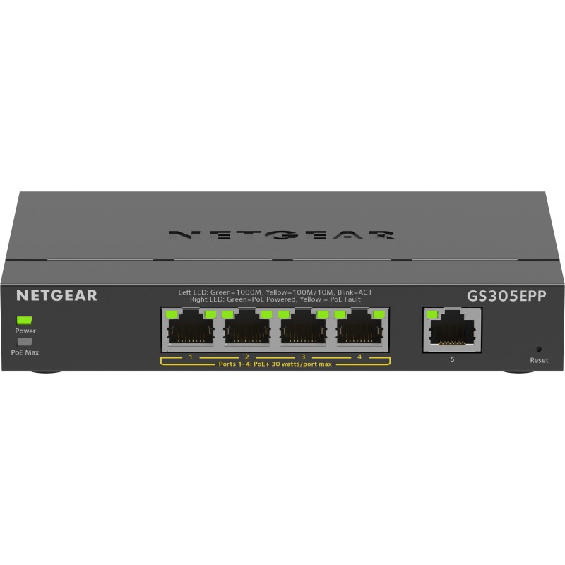 NETGEAR 5-Port Gigabit Ethernet High-Power PoE+ Plus Switch (GS305EPP) Managed L2 L3 Gigabit Ethernet (10 100 1000) Power over