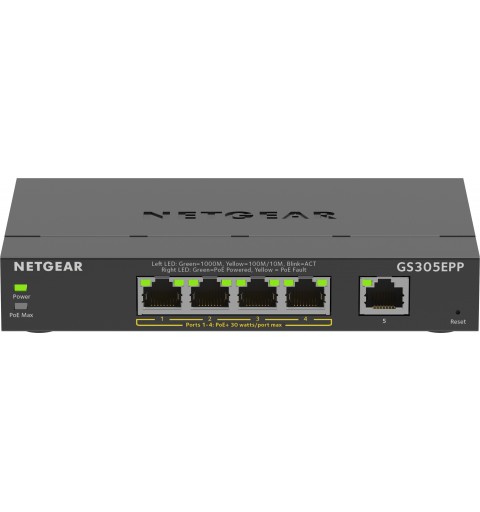 NETGEAR 5-Port Gigabit Ethernet High-Power PoE+ Plus Switch (GS305EPP) Gestionado L2 L3 Gigabit Ethernet (10 100 1000) Energía