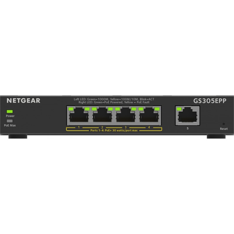 NETGEAR 5-Port Gigabit Ethernet High-Power PoE+ Plus Switch (GS305EPP) Gestionado L2 L3 Gigabit Ethernet (10 100 1000) Energía