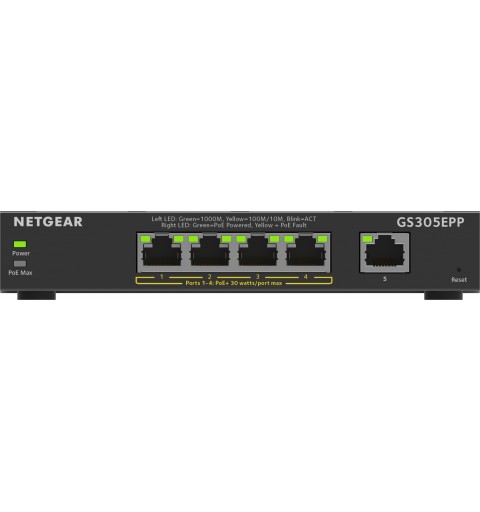 NETGEAR 5-Port Gigabit Ethernet High-Power PoE+ Plus Switch (GS305EPP) Gestionado L2 L3 Gigabit Ethernet (10 100 1000) Energía