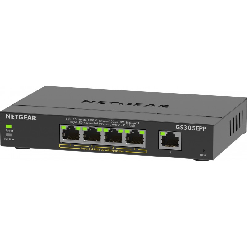 NETGEAR 5-Port Gigabit Ethernet High-Power PoE+ Plus Switch (GS305EPP) Gestionado L2 L3 Gigabit Ethernet (10 100 1000) Energía