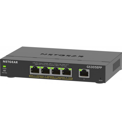 NETGEAR 5-Port Gigabit Ethernet High-Power PoE+ Plus Switch (GS305EPP) Gestionado L2 L3 Gigabit Ethernet (10 100 1000) Energía