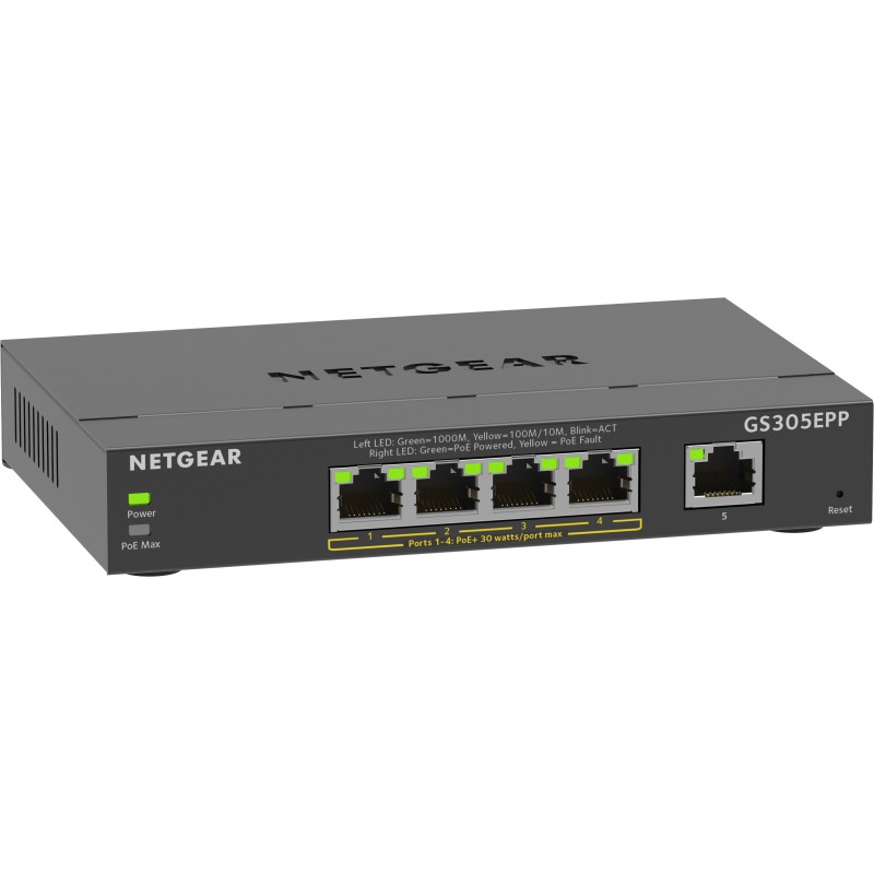 NETGEAR 5-Port Gigabit Ethernet High-Power PoE+ Plus Switch (GS305EPP) Gestionado L2 L3 Gigabit Ethernet (10 100 1000) Energía