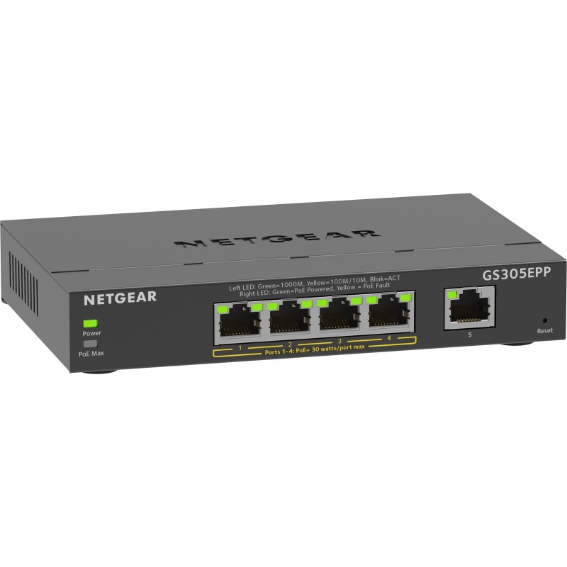 NETGEAR 5-Port Gigabit Ethernet High-Power PoE+ Plus Switch (GS305EPP) Managed L2 L3 Gigabit Ethernet (10 100 1000) Power over