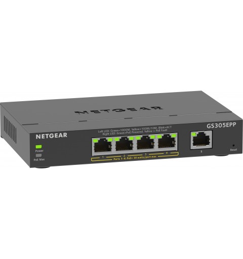 NETGEAR 5-Port Gigabit Ethernet High-Power PoE+ Plus Switch (GS305EPP) Gestionado L2 L3 Gigabit Ethernet (10 100 1000) Energía