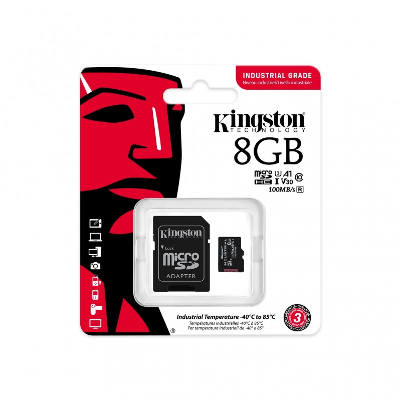 Kingston Technology Industrial 8 GB MicroSDHC UHS-I Clase 10