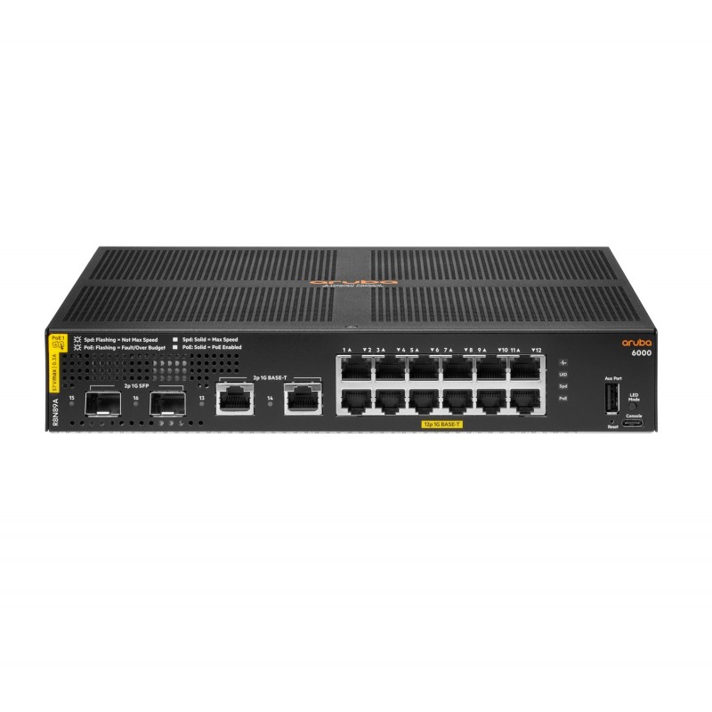 Aruba 6000 12G Class4 PoE 2G 2SFP 139W Gestito L3 Gigabit Ethernet (10 100 1000) Supporto Power over Ethernet (PoE) 1U