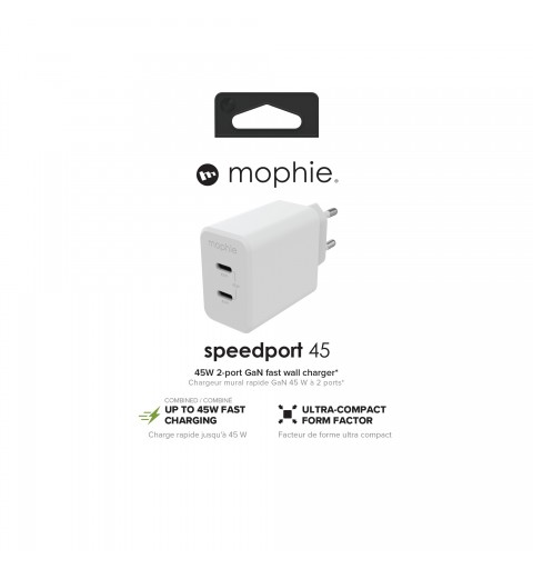 mophie Accessories Wall Adapter-USB-C-PD-DUAL-45W-GAN-White-EU(2xUSBC)