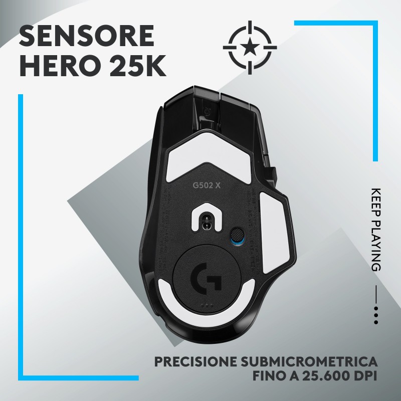 Logitech G G502 X Lightspeed mouse Mano destra RF Wireless Ottico 25600 DPI