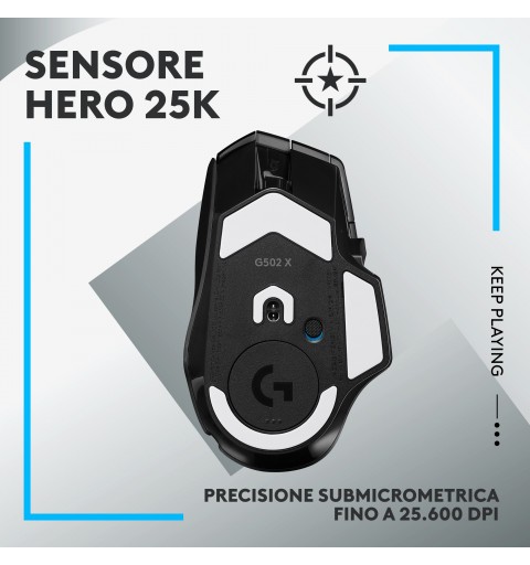 Logitech G G502 X Lightspeed mouse Mano destra RF Wireless Ottico 25600 DPI