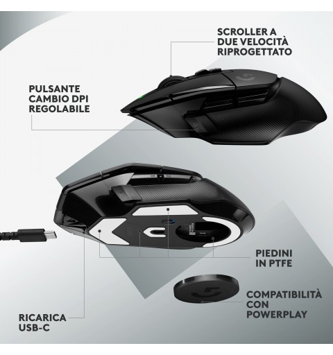 Logitech G G502 X Lightspeed mouse Mano destra RF Wireless Ottico 25600 DPI