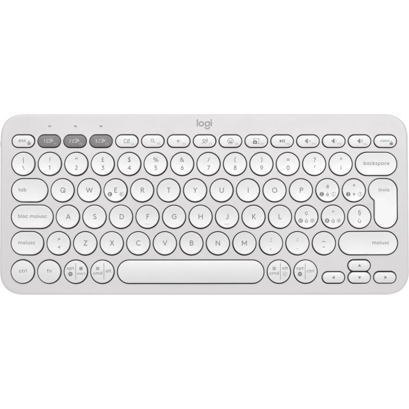 Logitech Pebble Keys 2 K380s teclado RF Wireless + Bluetooth QWERTY Italiano Blanco