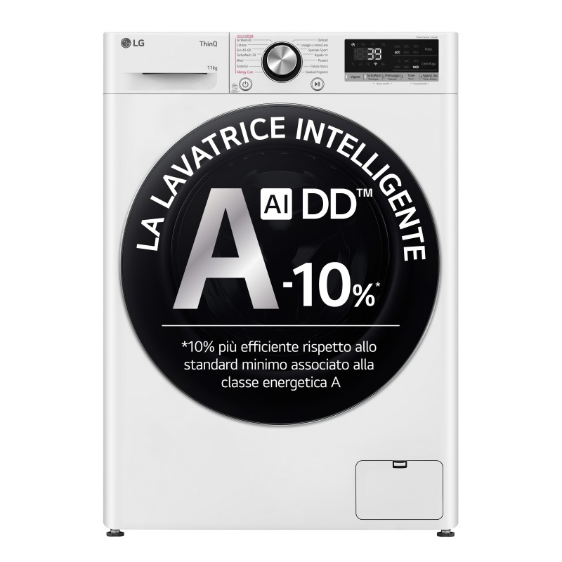 LG F4R7011TSWC Lavatrice 11kg AI DD, Classe A-10%, 1400 giri, TurboWash, Vapore