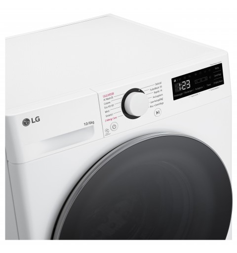 LG D4R5010TSWS Lavasciuga 10 6kg AI DD, Serie R5 Classe D, 1400 giri, TurboWash 360, Vapore, Eco Hybrid, Bianca