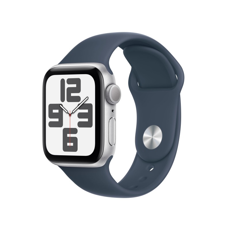 Apple Watch SE GPS 40mm Silver Aluminium Case with Storm Blue Sport Band - S M