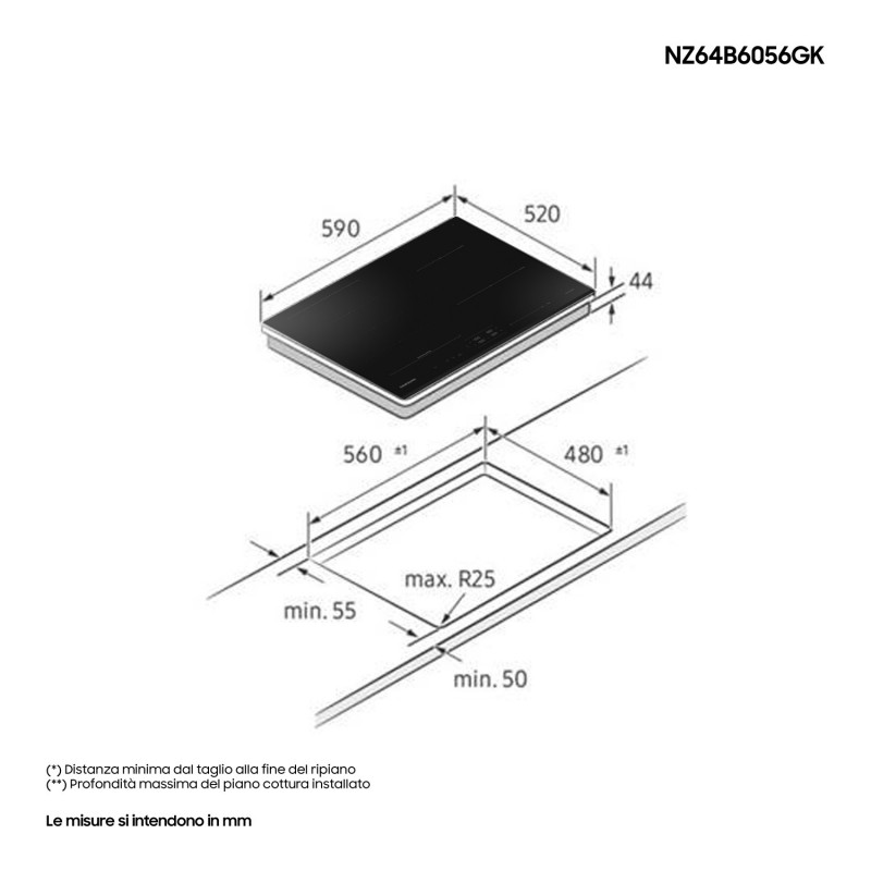 Samsung NZ64B6056GK Piano cottura a induzione 60cm Slim Fit Flex Zone Plus 4 zone cottura Limitatore di potenza WiFi