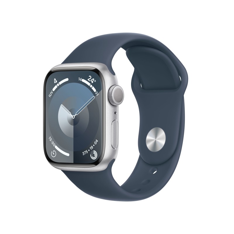 Apple Watch Series 9 GPS Cassa 41mm in Alluminio Argento con Cinturino Sport Blu Tempesta - S M