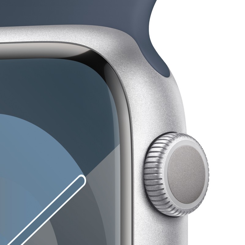 Apple Watch Series 9 GPS Cassa 45mm in Alluminio Argento con Cinturino Sport Blu Tempesta - M L