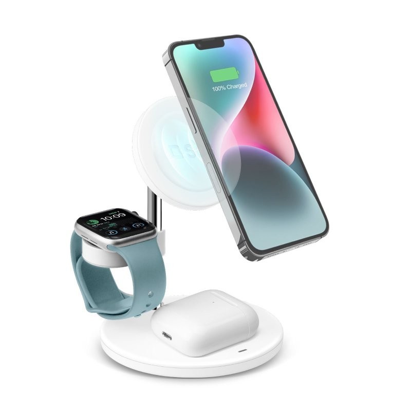 SBS TEWIRMAG3IN1 mobile device charger Headphones, Smartphone, Smartwatch White USB Wireless charging Fast charging Indoor