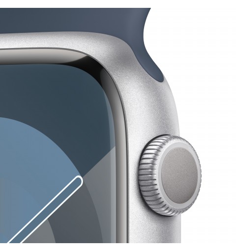 Apple Watch Series 9 GPS 45mm Silver Aluminium Case with Storm Blue Sport Band - S M