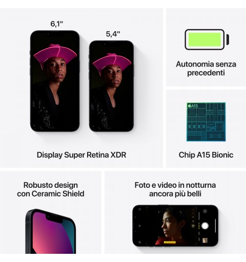 Apple iPhone 13 15,5 cm (6.1") Doppia SIM iOS 15 5G 128 GB Nero