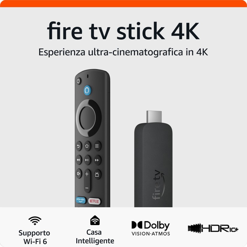 Amazon Fire TV Stick 4K di | Dispositivo per lo streaming con supporto per Wi-Fi 6, Dolby Vision Atmos e HDR10+