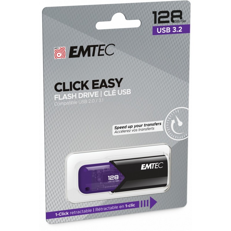 Emtec Click Easy unidad flash USB 128 GB USB tipo A 3.2 Gen 1 (3.1 Gen 1) Negro, Violeta