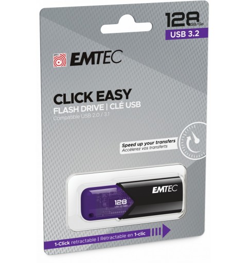 Emtec Click Easy unidad flash USB 128 GB USB tipo A 3.2 Gen 1 (3.1 Gen 1) Negro, Violeta