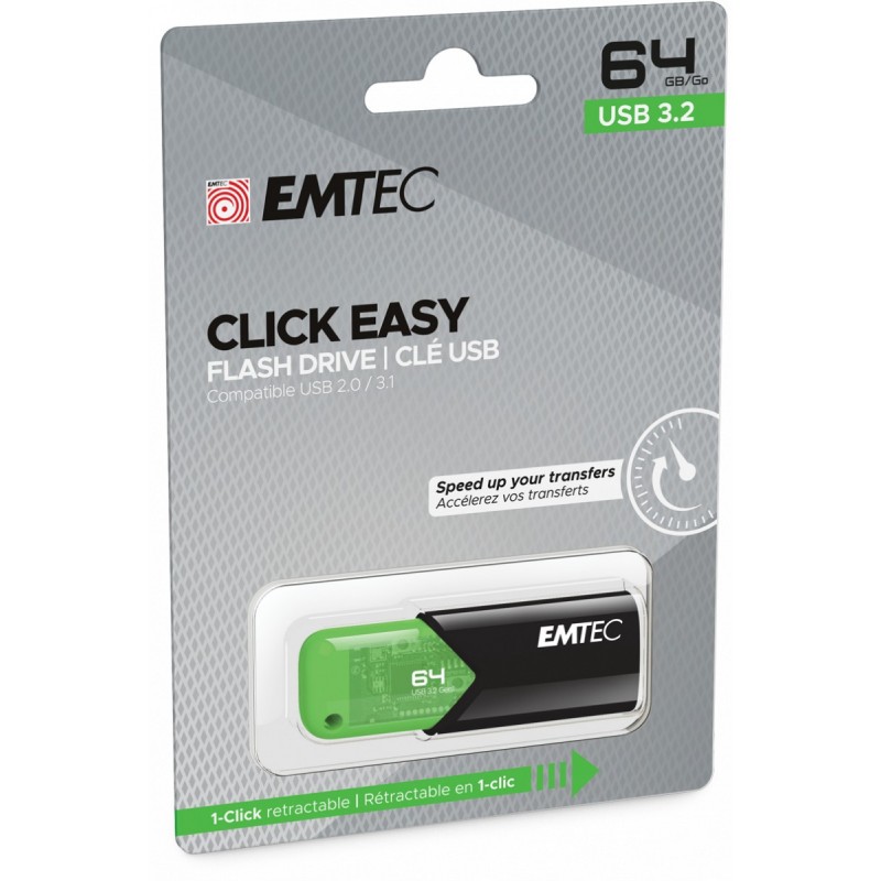 Emtec Click Easy USB-Stick 64 GB USB Typ-A 3.2 Gen 1 (3.1 Gen 1) Schwarz, Grün
