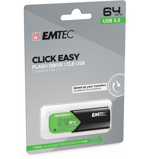 Emtec Click Easy unità flash USB 64 GB USB tipo A 3.2 Gen 1 (3.1 Gen 1) Nero, Verde