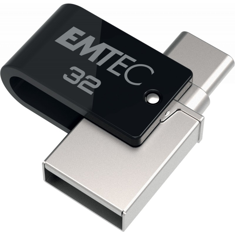 Emtec T260C lecteur USB flash 32 Go USB Type-A USB Type-C 3.2 Gen 1 (3.1 Gen 1) Noir, Acier inoxydable