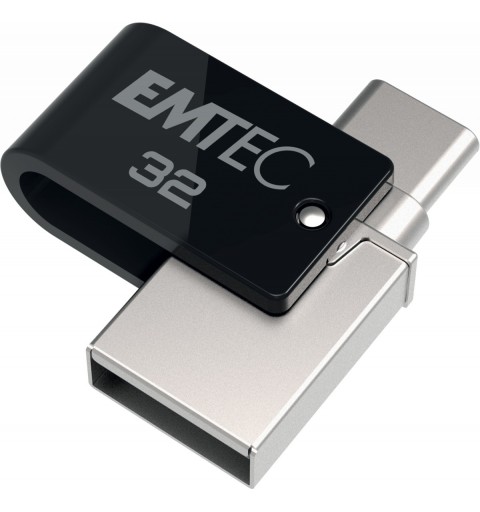 Emtec T260C unità flash USB 32 GB USB Type-A USB Type-C 3.2 Gen 1 (3.1 Gen 1) Nero, Stainless steel