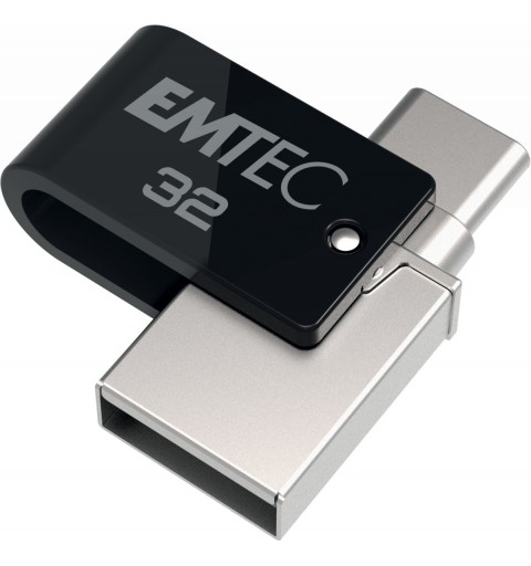 Emtec T260C USB flash drive 32 GB USB Type-A USB Type-C 3.2 Gen 1 (3.1 Gen 1) Black, Stainless steel