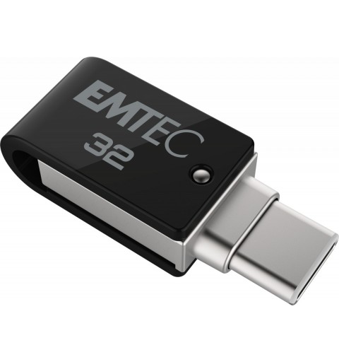 Emtec T260C unità flash USB 32 GB USB Type-A USB Type-C 3.2 Gen 1 (3.1 Gen 1) Nero, Stainless steel