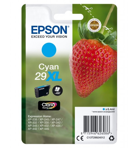 Epson Strawberry Singlepack Cyan 29XL Claria Home Ink