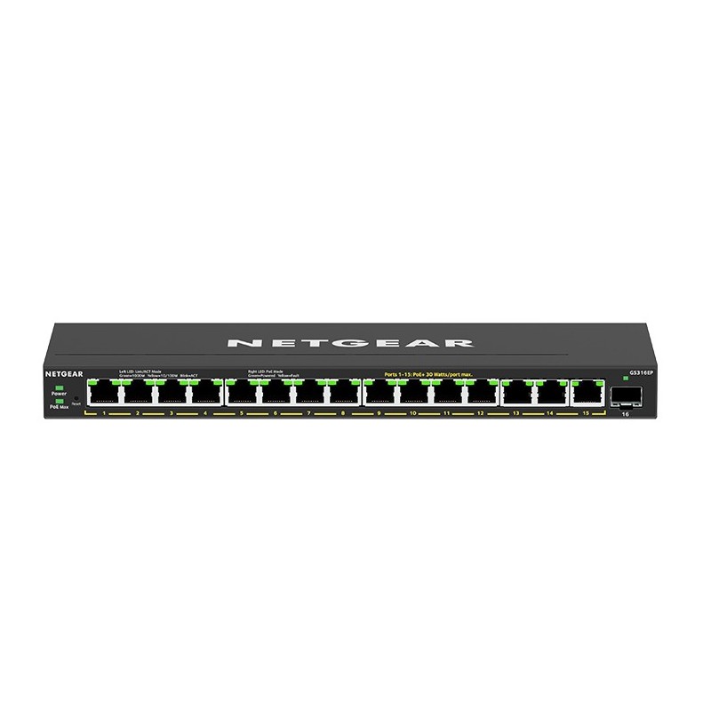 NETGEAR GS316EP-100PES switch di rete Gestito Gigabit Ethernet (10 100 1000) Supporto Power over Ethernet (PoE) Nero