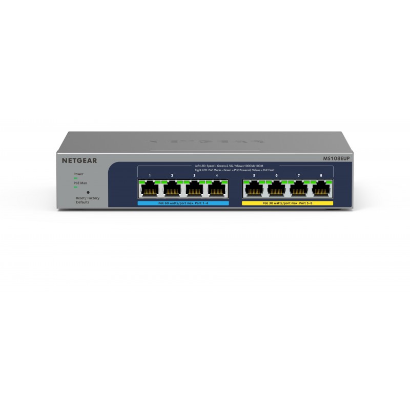 NETGEAR 8-port Ultra60 PoE++ Multi-Gigabit (2.5G) Ethernet Plus Switch Gestito L2 L3 2.5G Ethernet (100 1000 2500) Supporto