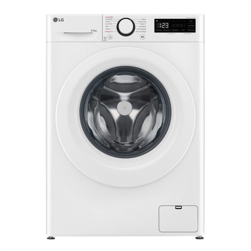 LG D2R3S08NSWW machine à laver avec sèche linge Pose libre Charge avant Blanc E