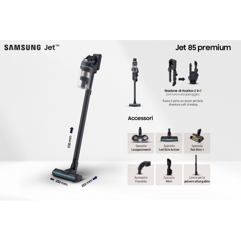 Samsung VS20C852FTB aspirateur de table Noir, Bleu Sans sac