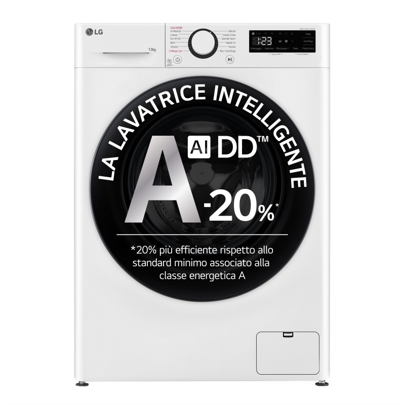 LG F4R3013NSWB Lavatrice 13kg AI DD, Classe A-20%, 1400 giri, Lavaggio a vapore