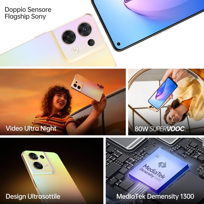 OPPO Reno 8 5G 16,3 cm (6.4") Dual-SIM Android 12 USB Typ-C 8 GB 256 GB 4500 mAh Schwarz