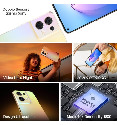 OPPO Reno 8 5G 16,3 cm (6.4") Dual-SIM Android 12 USB Typ-C 8 GB 256 GB 4500 mAh Schwarz